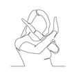 Continuous single one line art drawing of woman crossing hands gesture say no stop rejection ban or enough