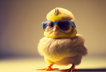 cute spring baby chick wearing cool sunglasses. generative ai