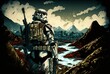 Lonely clone trooper looking at the landscape.
Digital painting style.
Generative AI.