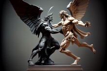 Statue Of An Angel Fighting A Demon. Generative AI
