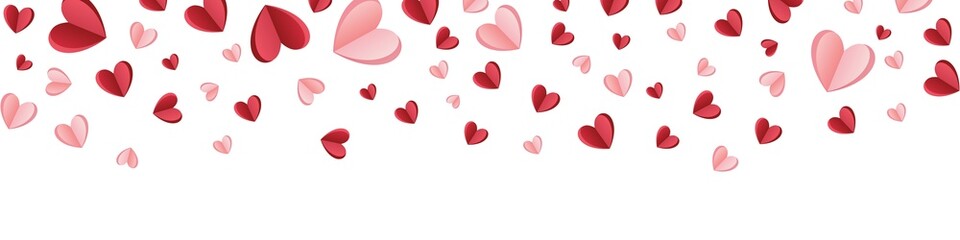 Wall Mural - Festive background with falling paper hearts on a transparent background. Background for valentine's day. Paper hearts. PNG image