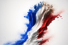 French Wave Flag, Fine Powder Exploding On A White Background. Generative AI