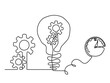 © suns07butterfly - Abstract round metal gears wheels with light bulb and clock as line drawing on white background. Concept of teamwork