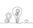 © suns07butterfly - Abstract round metal gears wheels with light bulb and heart as line drawing on white background. Concept of teamwork. Vector