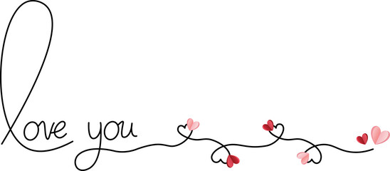 Wall Mural - Valentine's Day card decoration. Linear hearts. The inscription I love you with hearts on transparent background. Love concept. PNG image
