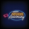 © bohlam - neon sign happy work anniversary with brick wall background vector illustration