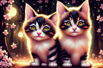  Cute Kitten in the Cherry Blossom Forest