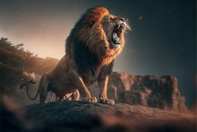Lion King Roaring On A Hill,Generative AI