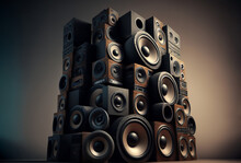 A Large Stack Of Music Audio Speakers. Generative Ai