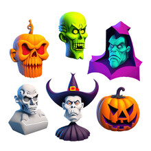 Scary Halloween Characters And Monsters. Isolated On Background. Cartoon Vector Illustration