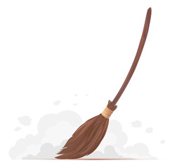 Wall Mural - One big brown broom sweep floor with long wooden handle isolated, household implement from dust and dirt