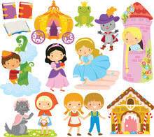 Fairy Tales Clipart Set. Cute Cartoon Characters From Famous Folktales.
