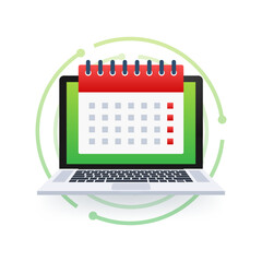 Poster - Calendar on laptop computer screen. Event planning. Schedule concept. Vector stock illustration.