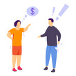 Young couple swear and shout concept, Quarreling couple due to Money Dollars vector color icon design, Mood and feeling symbol, Emotional Characters sign, Social issues scene stock illustration 