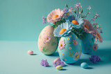 Fototapeta Mapy - colorful easter eggs with flowers, generative ai