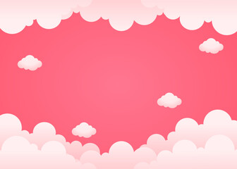 pink background with clouds illustration for valentines day celebration and greeting card