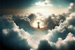 Father's Day. Figure of unrecognizable person appears among the clouds. God concept. Person in heaven.