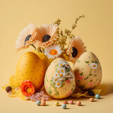 Fototapeta Zwierzęta - colorful easter eggs with flowers, generative ai