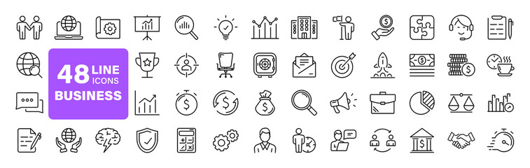 Poster - Business and finance set of web icons in line style. Finance and business. Money, business process, bank, team work, office, payment, strategy, management, accounting, infographic. Vector illustration