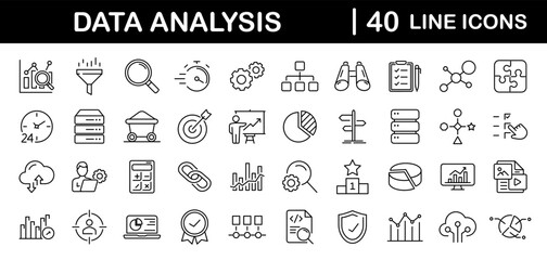Poster - Data analysis set of web icons in line style. Data analytics icons for web and mobile app. Graphs, traffic analysis, data processing, research network collection, statistics, analytics, performance.