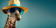 canvas print picture - Lustige Giraffe mit Sonnenbrille und Hut - Generative AI