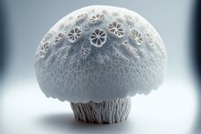  A White Mushroom With A White Background And A Blue Background With A White Background  Generative Ai