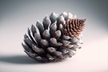  A Pine Cone With A Brown Line On It's Side And A White Background With A Gray Background And A Light Brown Line On The Top Of The Bottom Of The Cone Is A. Generative Ai