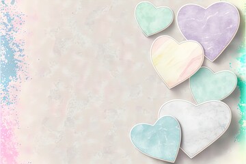 Marble colorful hearts frame space for text