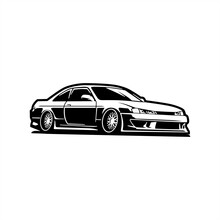 Vector Japan Sport Car Black White, Use For Logo And Illustration On White Background