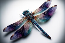  A Dragonfly Is Sitting On A White Surface With A Blue Background And A Black And Orange Stripe On The Wings And Head Of The Dragonfly Is Facing The Viewer, With A Black. Generative Ai Generative Ai