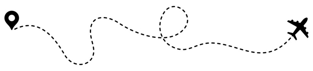 Airplane track with dashed line icon, Trajectory Airplane transparent background, Airplane track with dashed line PNG