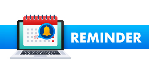 Poster - Enable reminder notification on laptop screen. Email notification. Message alert. Vector stock illustration.