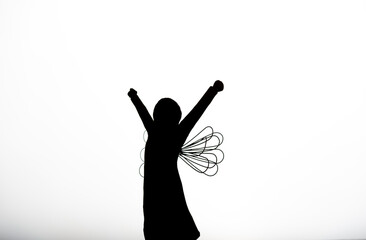 Wall Mural - Silhouette of angel on white background with free space around to edit personal text