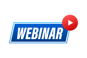 Wall Mural - webinar icon, flat design style with blue play button. webinar label. vector illustration.