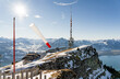 canvas print picture - Windsack und Sendeturm aud dem Niederhorn, schweizer Alpen, berner Oberland, Schweiz
