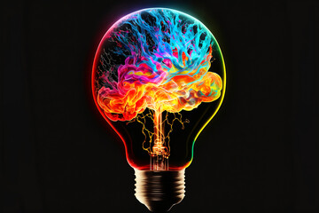 Wall Mural - Lightbulb Brain eureka moment with Impactful and inspiring artistic colourful explosion of energy. Generative AI, this image is not based on any original image, character or person.	

