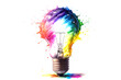 © SmartArt - Watercolor painting with Lightbulb with colourful splashes and streaks of multi-colored paints banner on white background. Creativity, eureka, imagination, inspiration. Generative AI