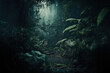 © Oleksandr Blishch - Night tropical jungle background. Atmospheric rainforest. AI