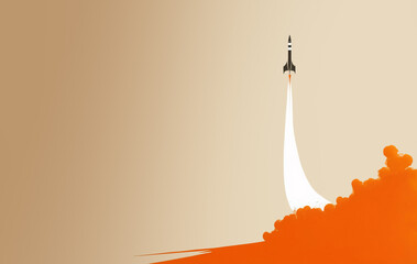 Minimalist business launch pad, idea take off concept, with rocket ship flying away, Generative AI illustration