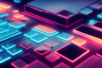 Wall Mural - Gaming computer for video games with neon lights. Futuristic modern. AI