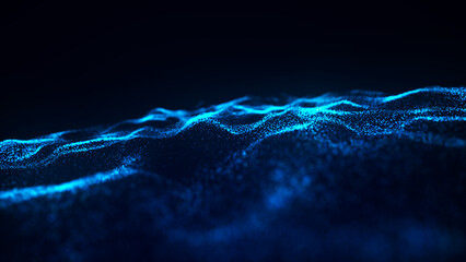 Abstract digital wave of particles. Futuristic point wave. Technology background. 3D rendering.
