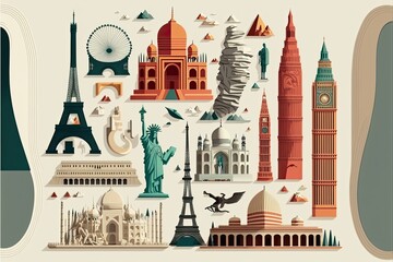 illustration of landmarks, AI generated