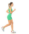 © vladimirfloyd - young sporty smiling woman in green shorts and top running on white background. Side view