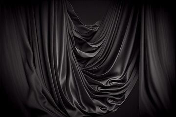 Abstract black background, silk satin fabric curtain - generative ai