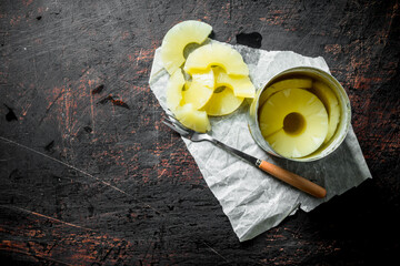 Sticker - Open tin can with canned pineapple.