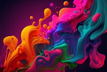 Abstract Colorful Background. Oil And Water Drops. Rainbow Blurred Texture. 3d Render Illustration Generative AI