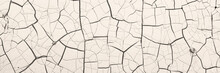Peeling Paint On The Wall. Panorama Of A Concrete Wall With Old Cracked Flaking Paint. Weathered Rough Painted Surface With Patterns Of Cracks And Peeling. Grunge Texture For Wide Panoramic Background