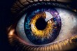 un œil humain en gros plan avec une galaxie à la place de l'iris - illustration ia