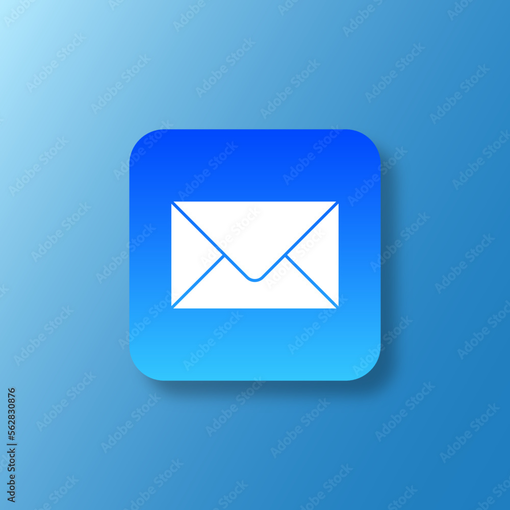Apple mail logo, icon, vector. Mail app icon iphone. Flat icon of unread message in blue color vector illustration. Render email notification with letters, check mark, paper plane and magnifying glass