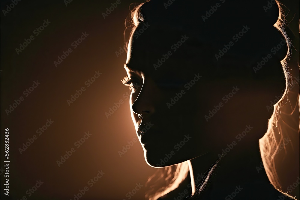 AI Generated Silhouette of a Woman Backlit Portrait. Generative AI. Not ...